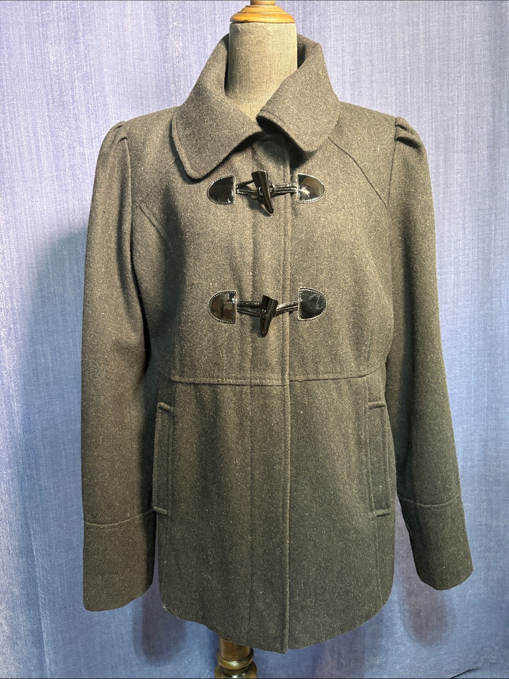 💠Guess Black Toggle Wool-Blend Pea Coat